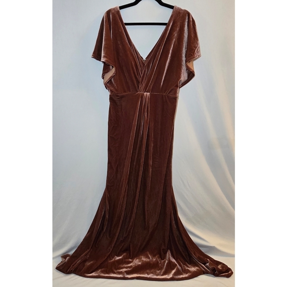 Revelry Gwen Pink Rose Blush Velvet Deep V Maxi Bridesmaid Wedding Dress, sz 12 - Picture 2 of 16